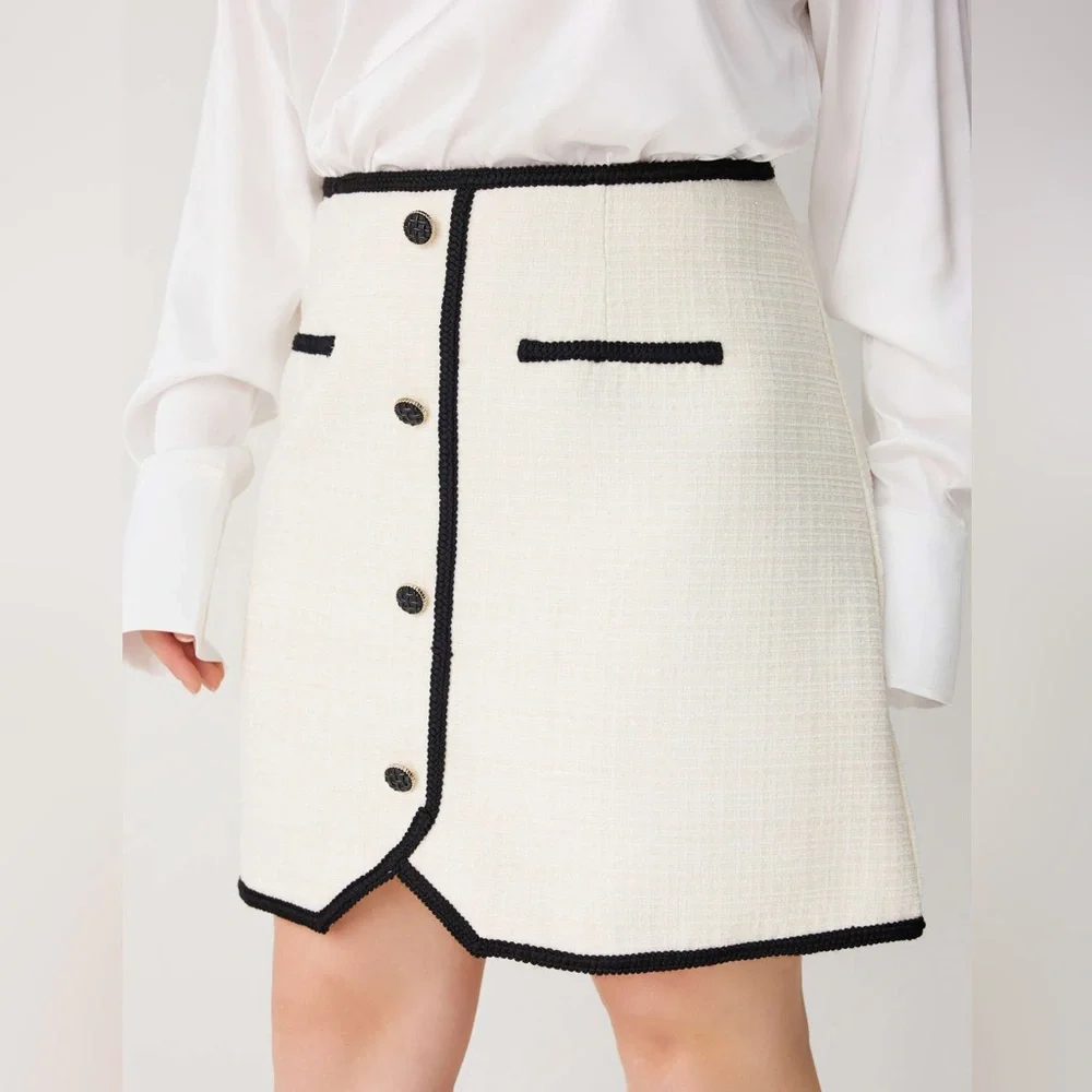 Cider Cream Tweed Button Front Mini Skirt Sz 2XL NWT - Picture 2 of 7